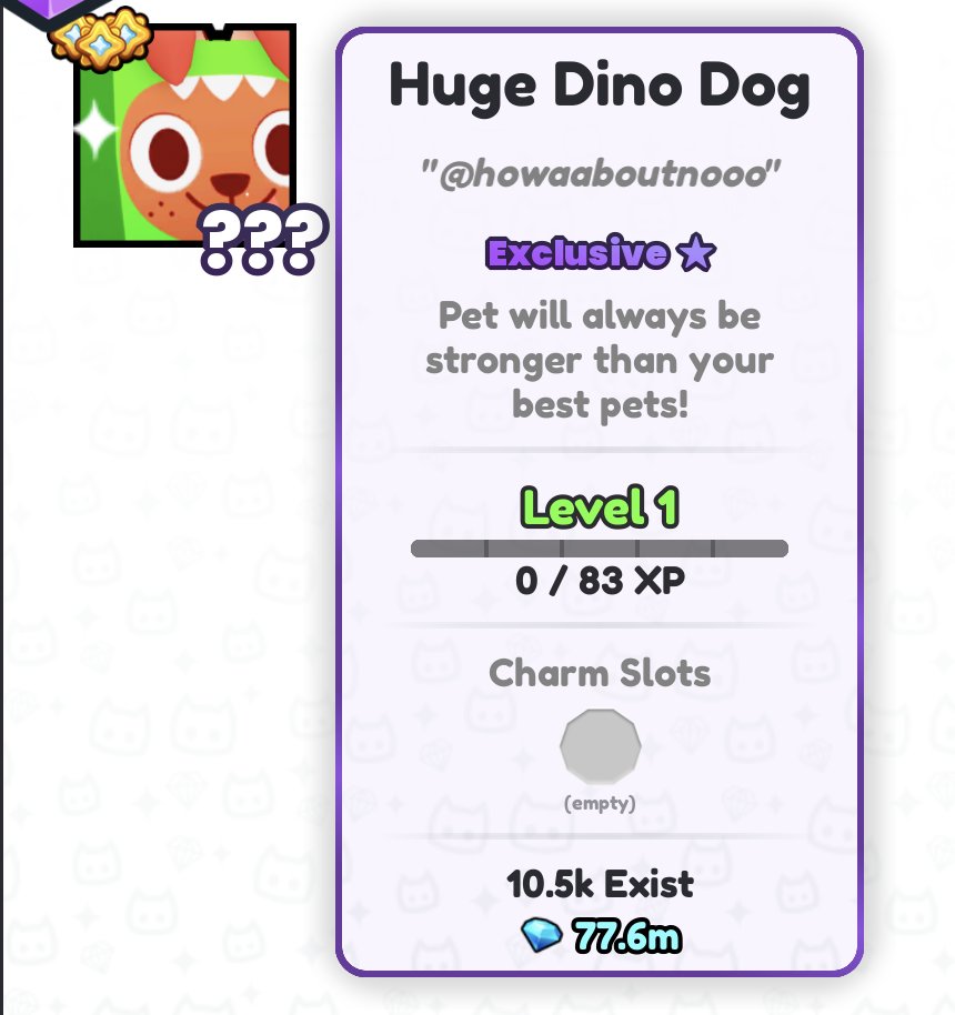 howaaboutnooo's tweet photo. 🎉 DAILY GIVEAWAYS - Day 238 🎉
🔥 HUGE Dino Dog! 🔥

Requirements:
🤝 follow me
❤️ & 🔁 like & RT
💬 reply w/ ur username

giveaway ends in 48 hours! good luck! 🔥
#PetSimulator99 #PetSim99 #PetSim #PS99 #PetSimulator #PetSimulator99Giveaways
