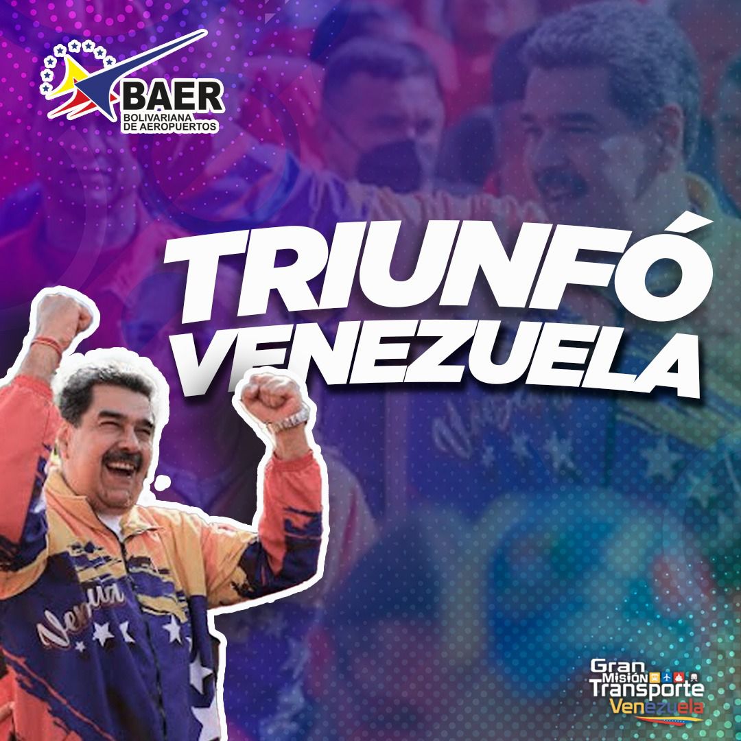 baer_ve's tweet photo. ¡TRIUNFÓ VENEZUELA! Hoy, nos unimos a la celebración de la Patria, por el gran triunfo de nuestro Pdte. obrero @NicolasMaduro. Su victoria es un reflejo de la confianza y la decisión del pueblo venezolano a vivir en paz ¡Desde @BAERVenezuela seguiremos junto a usted, comprometidos en seguir trabajando por el futuro de la Patria!
#GanóLaPazYLaEsperanza