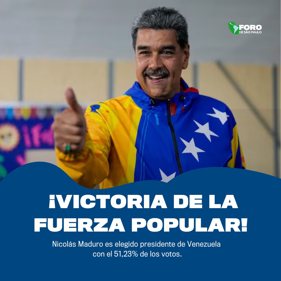 🇻🇪 Con alegría felicitamos la victoria del compañero Nicolás Maduro, reelegido presidente por el pueblo venezolano, dando continuidad a la revolución bolivariana!  Celebramos la amplia participación popular y la victoria de la democracia, en defensa de la paz y de la soberanía!