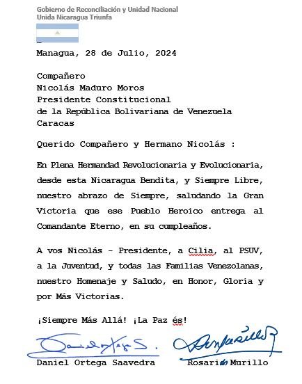 Camilo Calero (@camilocalero2) on Twitter photo El Gobierno de #Nicaragua saluda a <a href="/NicolasMaduro/">Nicolás Maduro</a> por su relación en contundente victoria electoral #EleccionesVenezuela2024
<a href="/dcabellor/">Diosdado Cabello R</a> El Gobierno de #Nicaragua saluda a <a href="/NicolasMaduro/">Nicolás Maduro</a> por su relación en contundente victoria electoral #EleccionesVenezuela2024
<a href="/dcabellor/">Diosdado Cabello R</a>