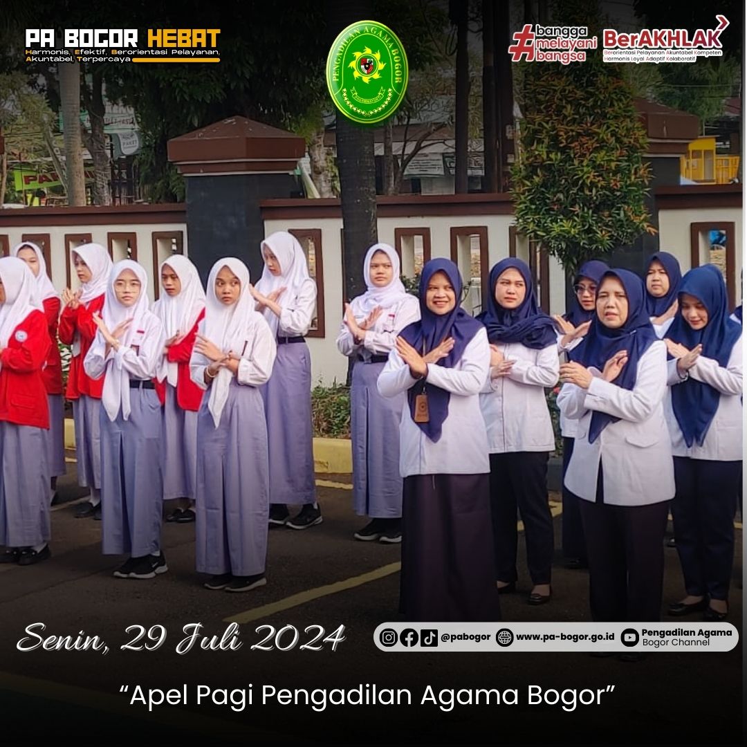 xpabogor's tweet photo. Senin, 29 Juli 2024 | Apel Pagi Pengadilan Agama Bogor
Pembina : Bpk Drs. Sangidin,S.H., M.H.
Pemimpin : Agus Yuspiain, https://t.co/kz2AIZF8qH., M.H.
8 nilai : M.Azannul Ilmulyaqin S.H.
Doa : Oki Rosmansyah https://t.co/r6UHvcqUfv.
MC : Mia Indriyani, https://t.co/r6UHvcqUfv.Ak. https://t.co/F4Lm2MKwq3