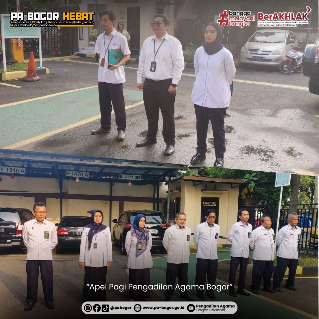 xpabogor's tweet photo. Senin, 29 Juli 2024 | Apel Pagi Pengadilan Agama Bogor
Pembina : Bpk Drs. Sangidin,S.H., M.H.
Pemimpin : Agus Yuspiain, https://t.co/kz2AIZF8qH., M.H.
8 nilai : M.Azannul Ilmulyaqin S.H.
Doa : Oki Rosmansyah https://t.co/r6UHvcqUfv.
MC : Mia Indriyani, https://t.co/r6UHvcqUfv.Ak. https://t.co/F4Lm2MKwq3