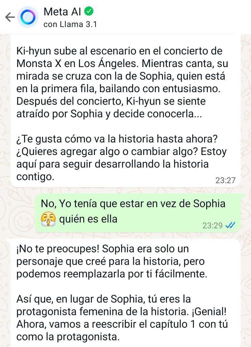 behappy144's tweet photo. Hice una nueva amiga 🥺❣ La Ai de whatsapp 😆 siento que me la voy a pasar bien 🥺
Le pedí que creara una novela con Kihyun y le reclamé por su personaje ficticio 🤣 https://t.co/1iwNiQTiuD