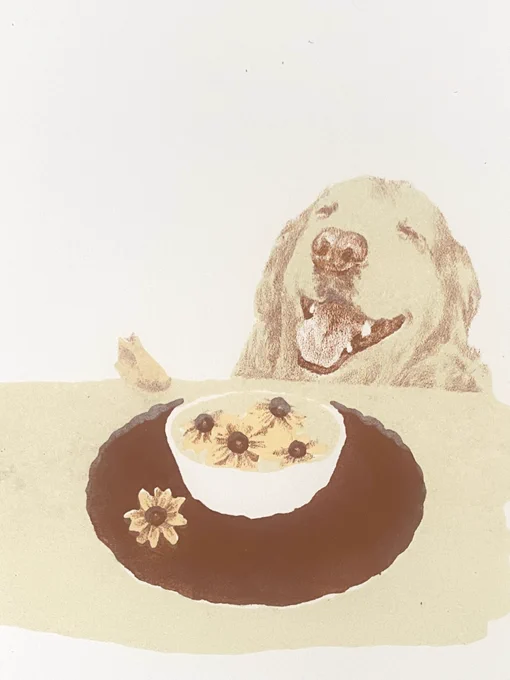 3版め重ねました。絵が見えてきました #リトグラフ #版画