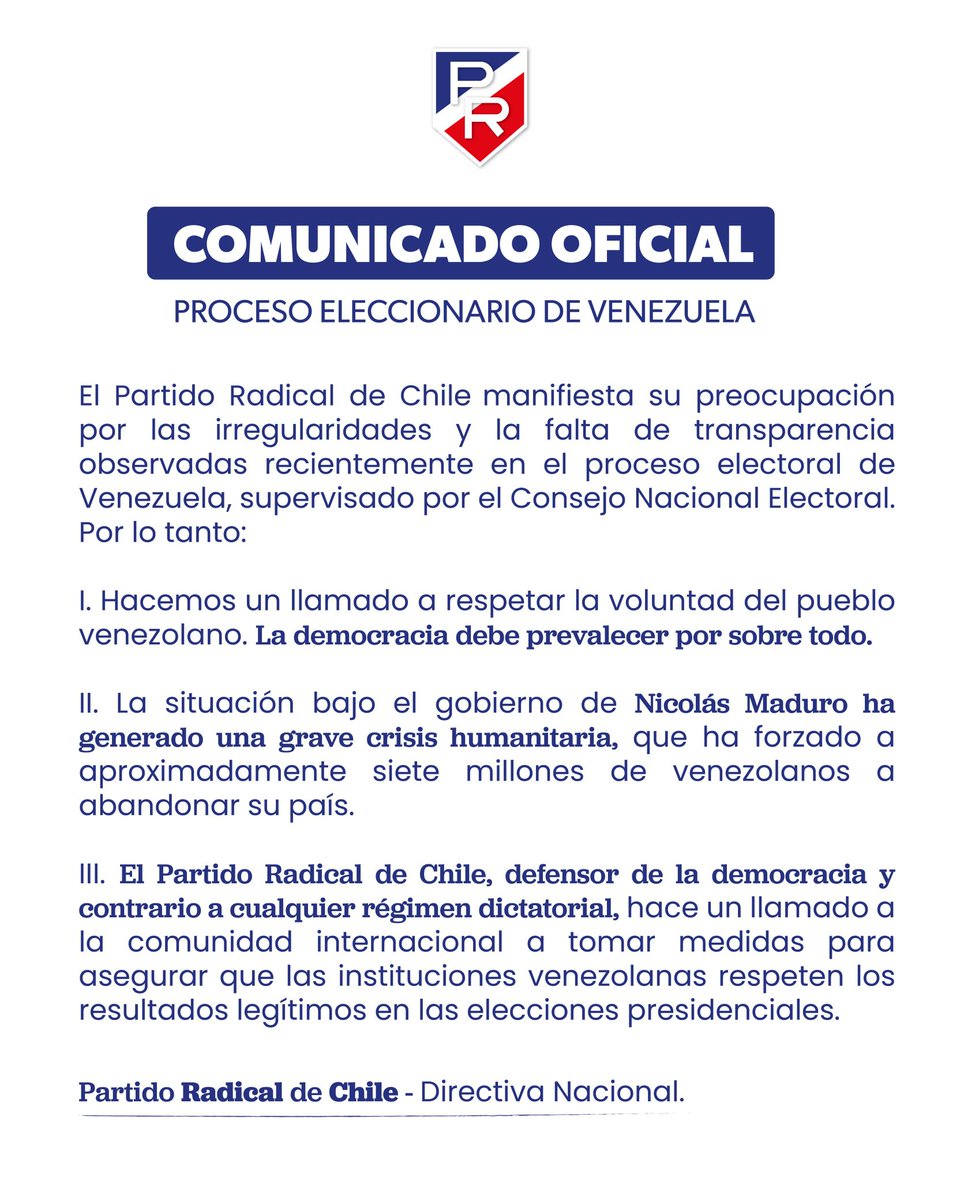 La Mesa Directiva del Partido Radical hace la siguiente Declaración Pública, las elecciones deben ser capaces de dar garantías de transparencia