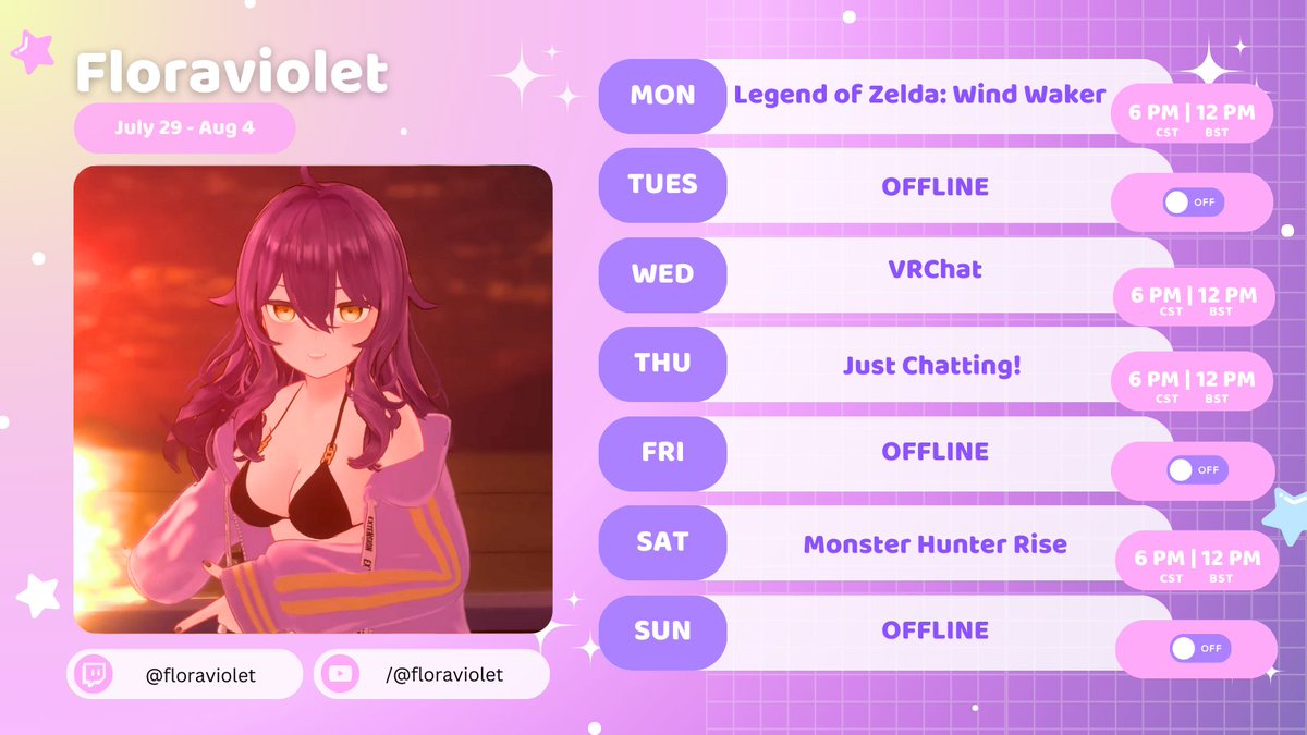_floraviolet's tweet photo. Flora Schedule July 29 - Aug 4 https://t.co/9rEGbZ2anv
