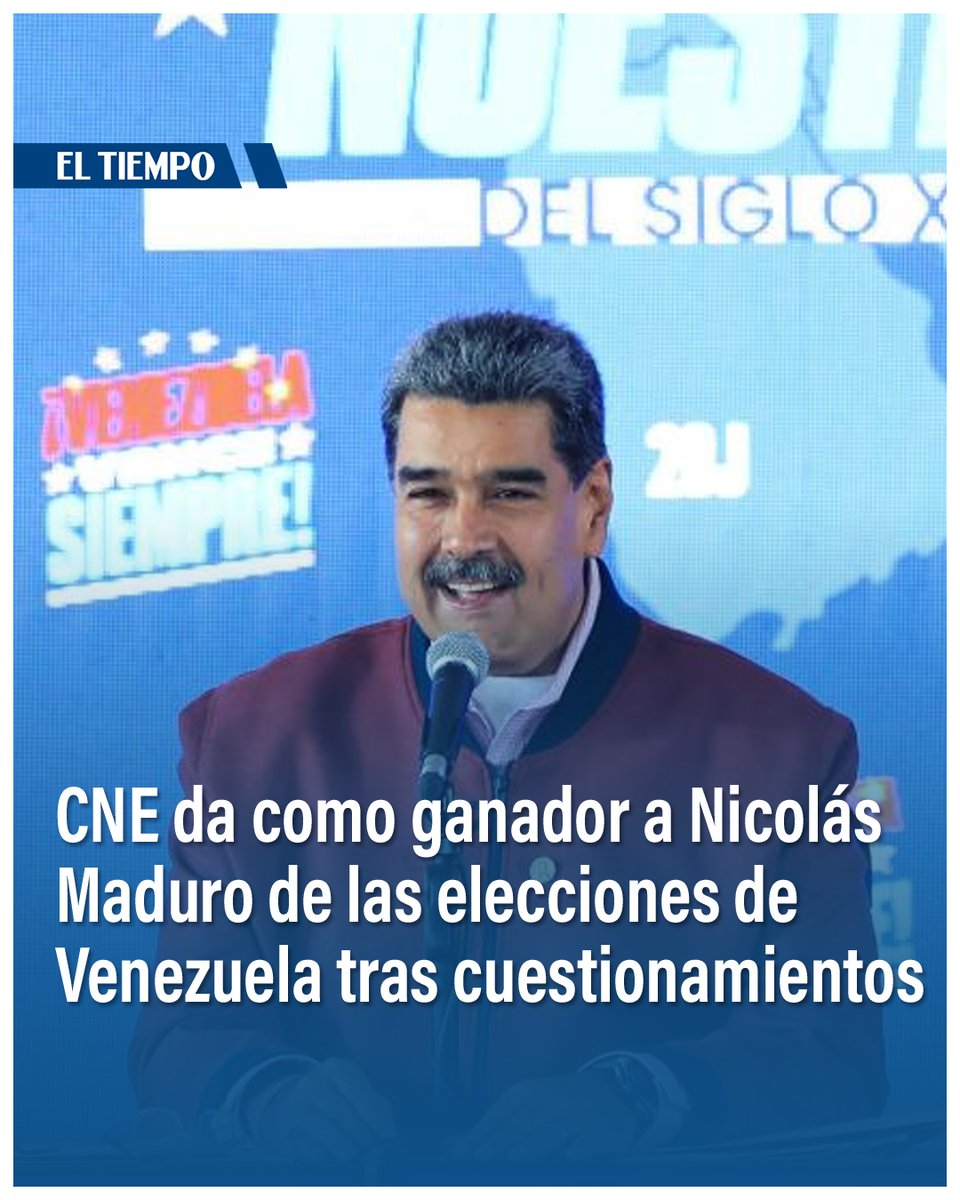 ELTIEMPO's tweet photo. 🚨🇻🇪 CNE da como ganador a Nicolás Maduro de elecciones de Venezuela tras cuestionamientos: estos fueron los resultados y todo lo que dijo ► https://t.co/r7rRyn17BM https://t.co/rrS7qQMP3G