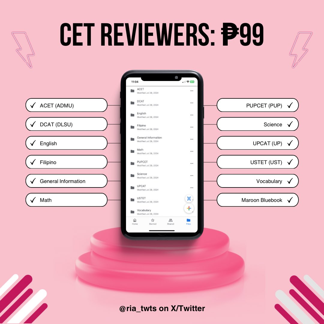 ria_twts's tweet image. 🚀 Ready to ace your CET? 🚀

Grab these comprehensive CET Reviewers for just ₱99! ✨

Send a DM to avail and boost your chances of success. 🎯💪🏻

wts lfb lf cet college entrance admission test reviewer pdf soft copy #studytwt #studytwtph
