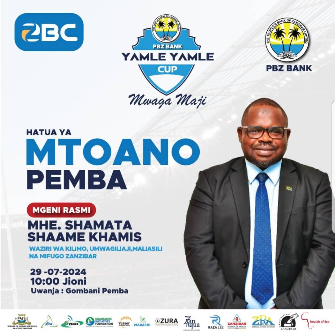 Waziri wa Kilimo, Umwagiliaji, Maliasili na Mifugo Zanzibar, Mhe. Shamata Shaame Khamis anatarajiwa kuwa Mgeni rasmi wa Mechi za hatua ya Mtoano 'PBZ YAMLE YAMLE CUP' Pemba, leo Julai 29, 2024 katika Uwanja wa Gombani, Pemba kuanzia saa 10 kamili jioni.

#ZBCUpdates
