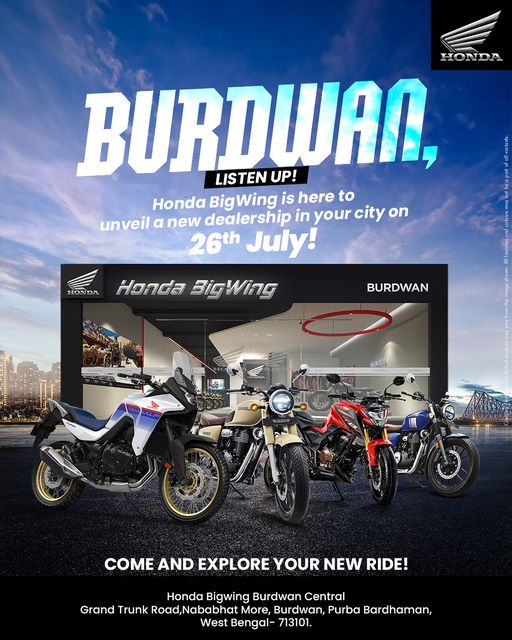 hondabigwinged's tweet image. Honda BigWing is revving up the excitement with a grand opening in Burdwan, West Bengal on July 26th, 2024. J
#Dealership #DealerPartner #WestBengal #BigWingIndia 
Visit your nearest @ HondaBigwing ,Erode West. Call - Sales : 099522 40000