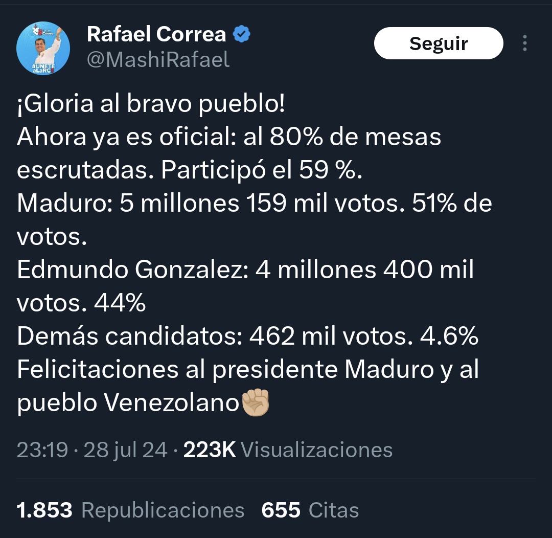 HipotesisPoder's tweet image. Rafael Correa aplaudiendo el fraude de Maduro es la señal más clara de que el correismo nunca debe volver al poder en Ecuador.
Por qué como en Venezuela, van a agarrar el poder y no soltarlo nunca.
Son una escoria humana, inhumanos!
Ningún voto para estos asquerosos!