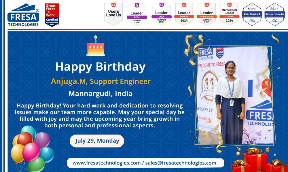 fresatechnology's tweet image. Happy Birthday to Anjuga.M, Support Engineer
Happy Birthday! Your hard work and dedication to resolving issues make our team more capable. 

#Fresa #SupportEngineer  #Support  #Dedication #HardWorkPaysOff #JoyfulDay #PersonalGrowth  #Employees #HappyBirthday