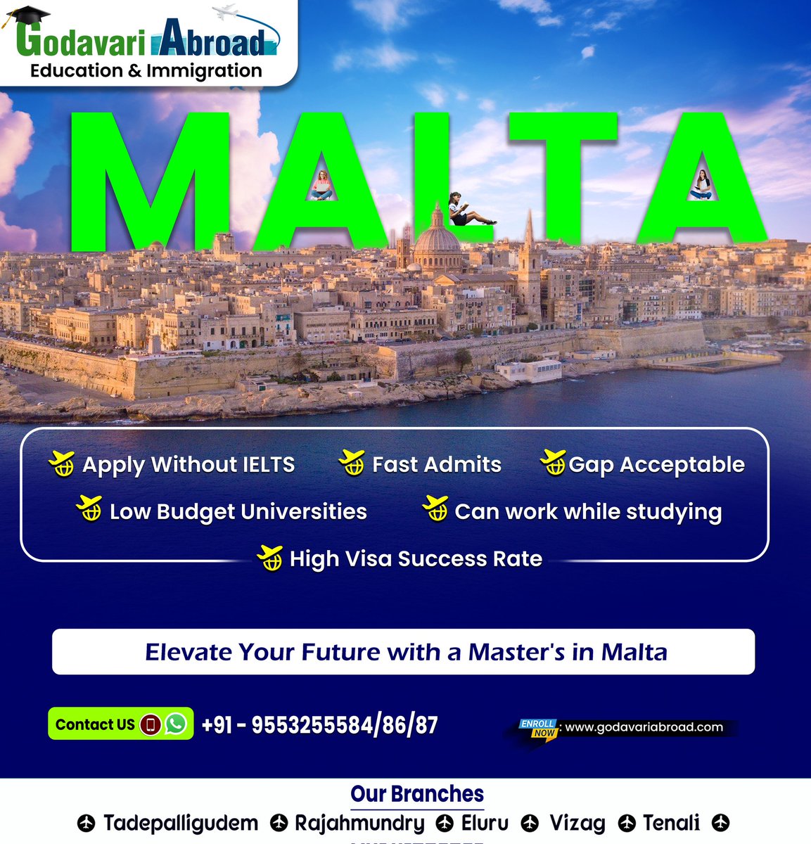 Godavariabroad's tweet photo. #godavariabroadeluru 
#OverseasEducation 
#studyvisa 
#masters2024
#masters2025 
#malta https://t.co/LZlhJKViFJ