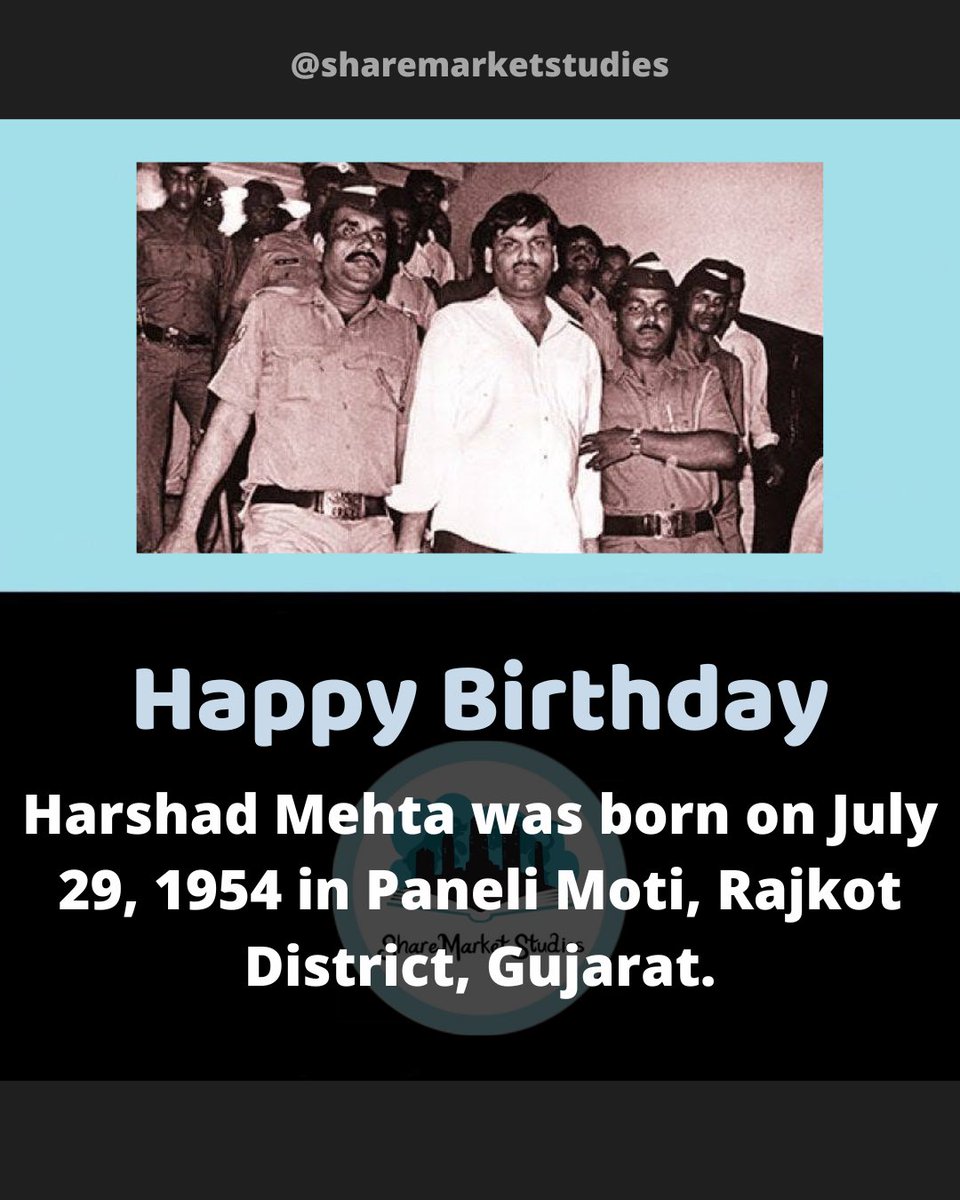 ShareStudies's tweet photo. The man who took on FIIs, DIIs, Bear Cartel single-handedly Happy Birthday Harshad Mehta

#harshadmehta #StocksToBuy #StocksToWatch #nifty50 #banknifty https://t.co/kQFuCVc7p3