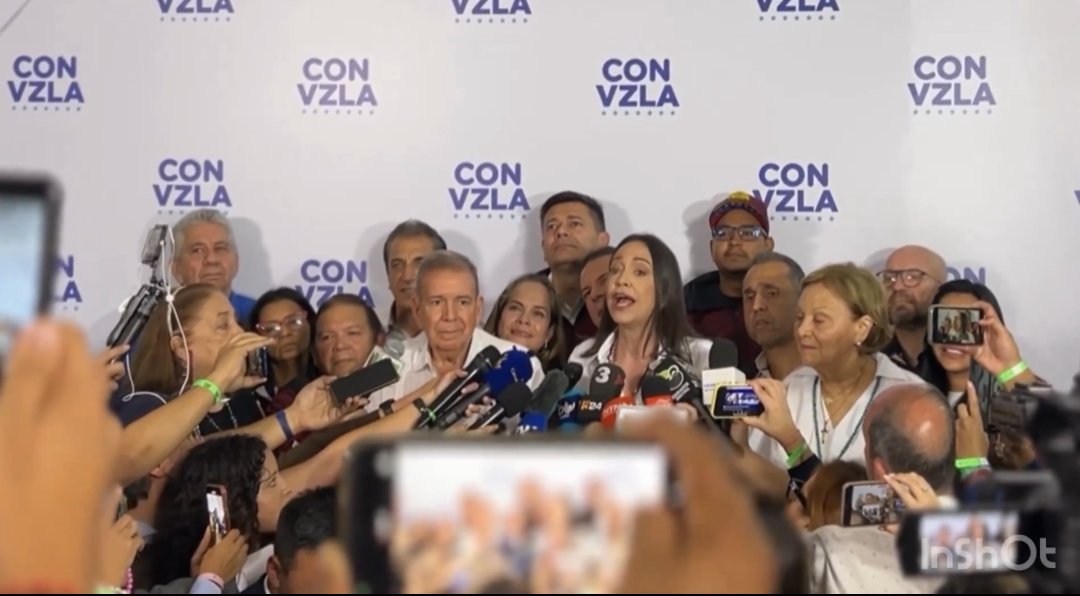 María Corina Machado: "Tenemos todas las actas, no sé de donde sacaron ellos esos números, pero nuestras actas dicen que Edmundo González Urrutia sacó el 70 % de los votos".
