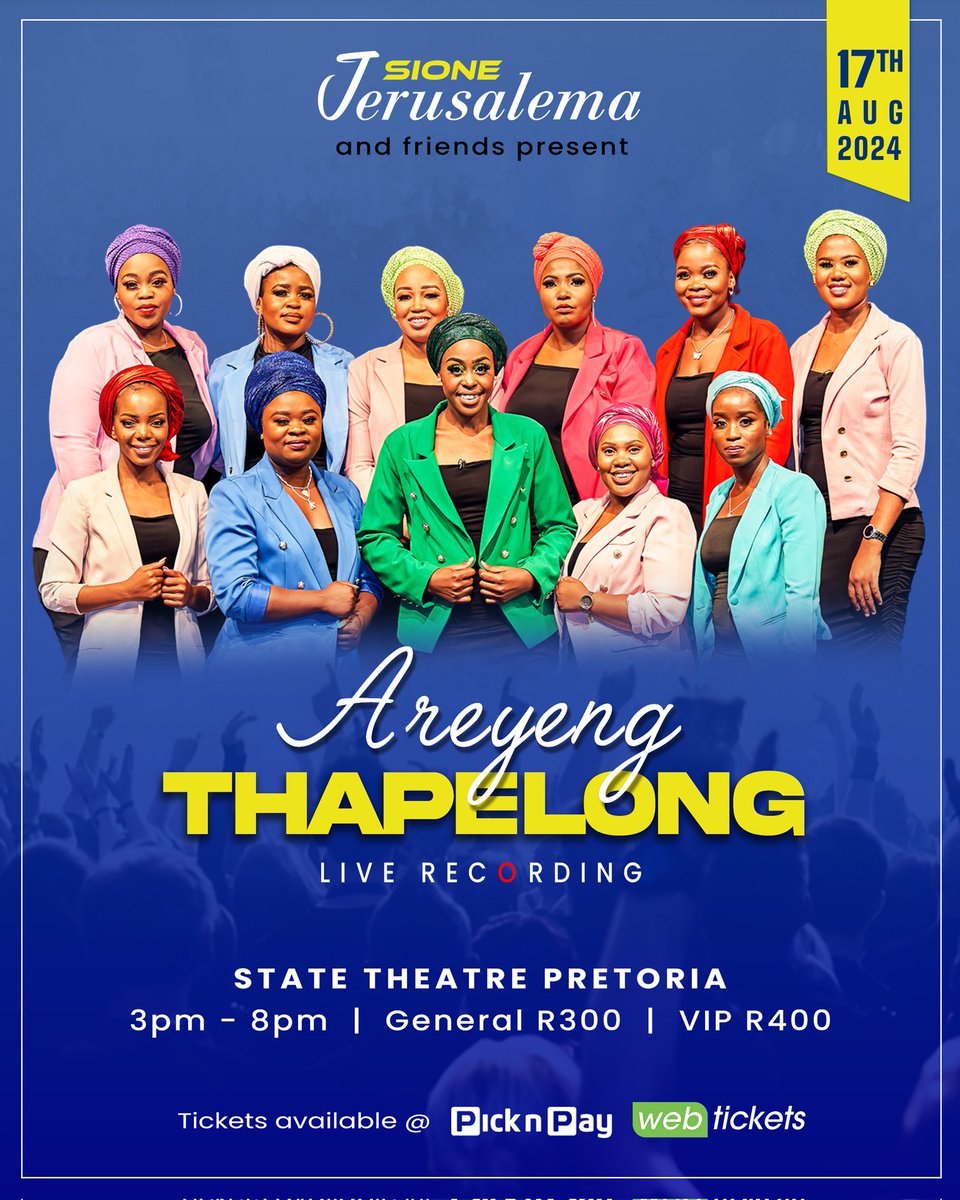 zionafrika's tweet photo. #AreyengTHAPELONG 17 August 

We are literally just 18 DAYS away.

Let's get our tickets now at : 
1️⃣  Pick n Pay Stores 
2️⃣  Boxer stores
3️⃣  Webticket Online https://t.co/u1S3te5wMA