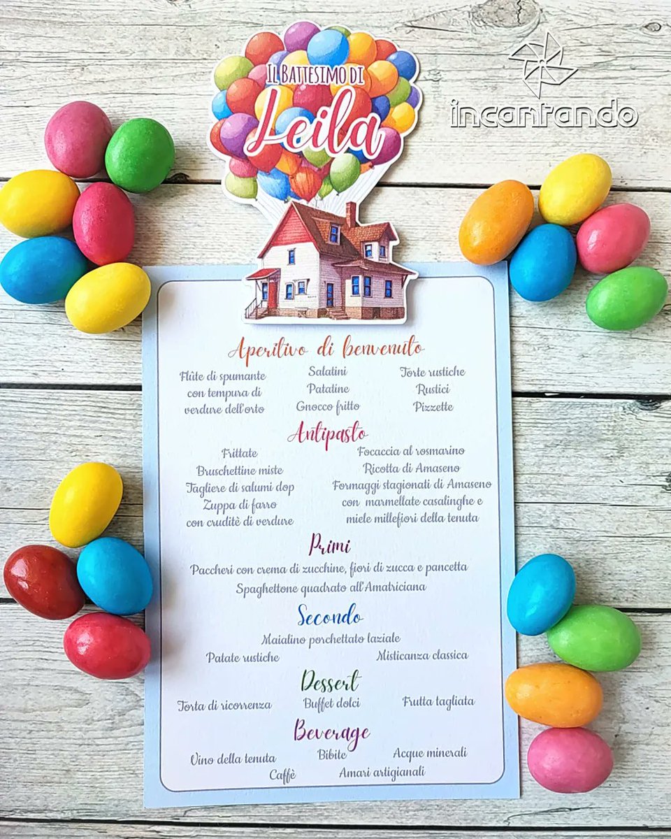 incantando's tweet photo. "Quanti palloncini ci vogliono per far volare un sogno?"
I coloratissimi palloncini del film Up per dei menù molto speciali realizzati per il battesimo di Leila!!!
🩷❤️💛💚🩵💙💜🩷❤️🧡💛💚🩵💙
Disney Pixar Up menu for girl baptism
#battesimobimba #menubattesimo #menuup #menù https://t.co/sqRl0T3YAs
