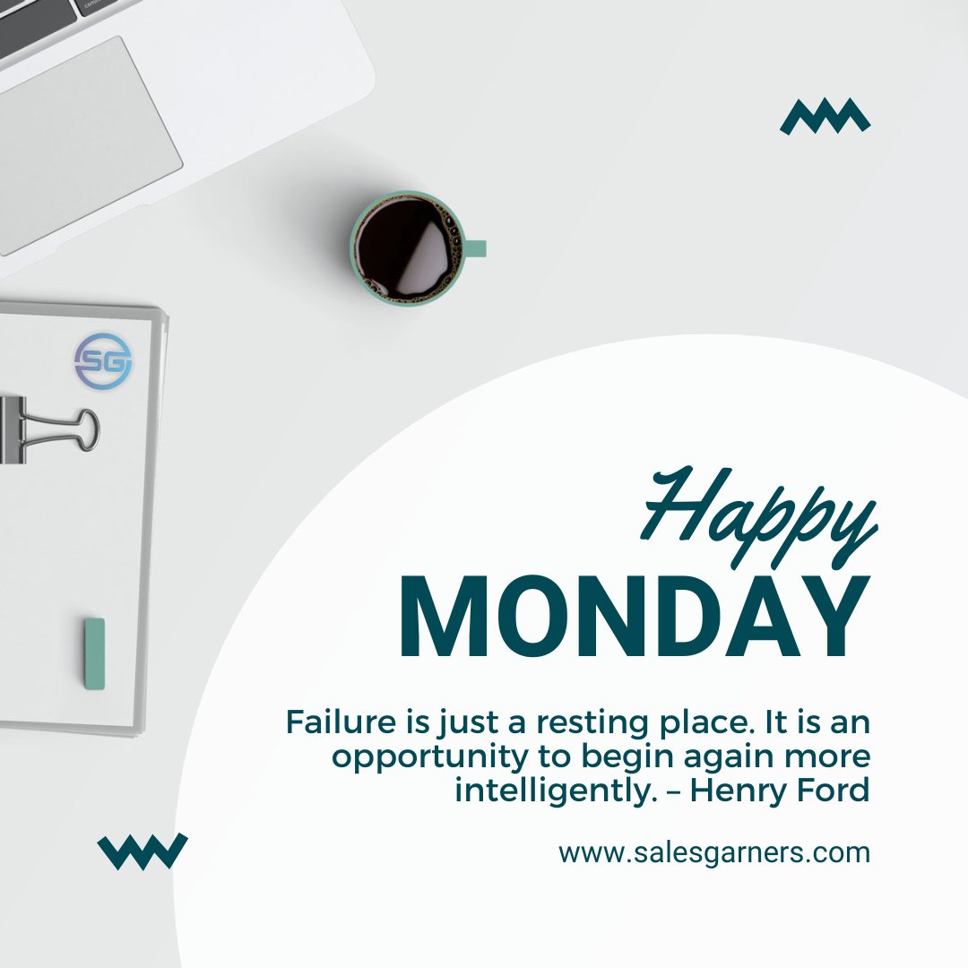 Happy Monday,

"Failure is just a resting place. It is an opportunity to begin again more intelligently. – Henry Ford"

Visit us:- salesgarners.com

#SalesGarners

#future #leadership #serviceprovider #b2bmarketing #B2BLeadGeneration #mondaymotivation #happymonday