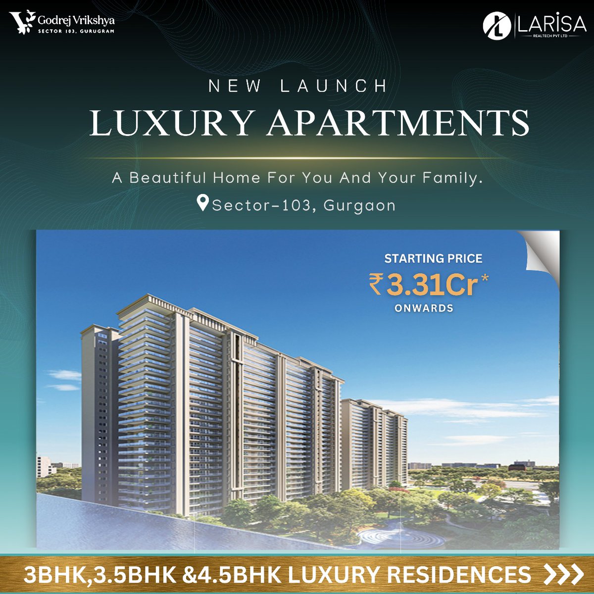 LarisaRealtech's tweet photo. Discover upscale living at Godrej Vrikshya near Dwarka Expressway, Gurgaon. Spacious 4 BHK homes
#GodrejVrikshya #luxurylifestyles #luxuryrealestate #Larisarealtech #RajendraNagar https://t.co/XR8uWT0Dsu