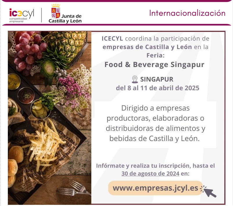 empresasjcyl's tweet photo. ¡Abierta convocatoria para participar en la Feria #FHA FOOD &amp; BEVERAGE 2025! 🔝evento icónico en 🇸🇬 #Singapur para la industria agroalimentaria que reúne a grandes compradores del Sudeste Asiático.
¡No te quedes sin plaza! 
Inscríbete 🔛https://t.co/sjETgpw8Wr
#ICECYL #FHAFnB https://t.co/hHAlb5FDCg