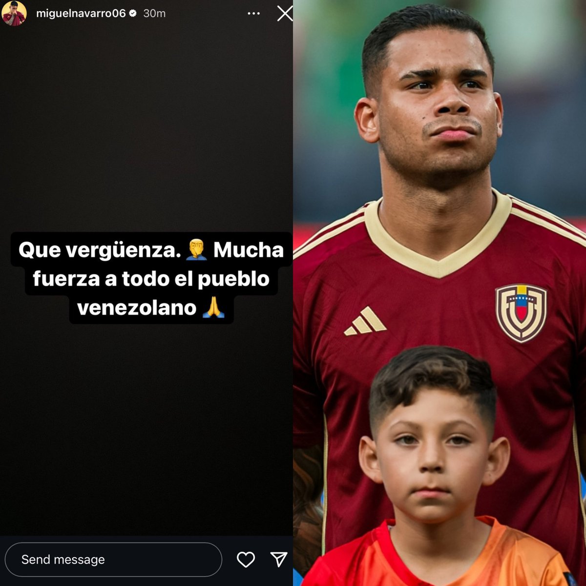 aranguismo18's tweet photo. Miguel Navarro también se pronuncia en contra del resultado de las elecciones presidenciales.

Cada vez se van sumando más jugadores de La Vinotinto. https://t.co/R6zuYsI7ZX