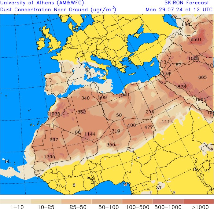 meteo_tetuan's tweet photo. Todo acompañado de una intrusión de #calima, favorecida por la #dana, que impulsa polvo en suspensión desde el norte de África. Veremos hoy el cielo más amarillento, turbio, con aspecto más sucio, lo que puede contribuir a aumentar la sensación de bochorno. #Skyron https://t.co/A4EYTYDKuC