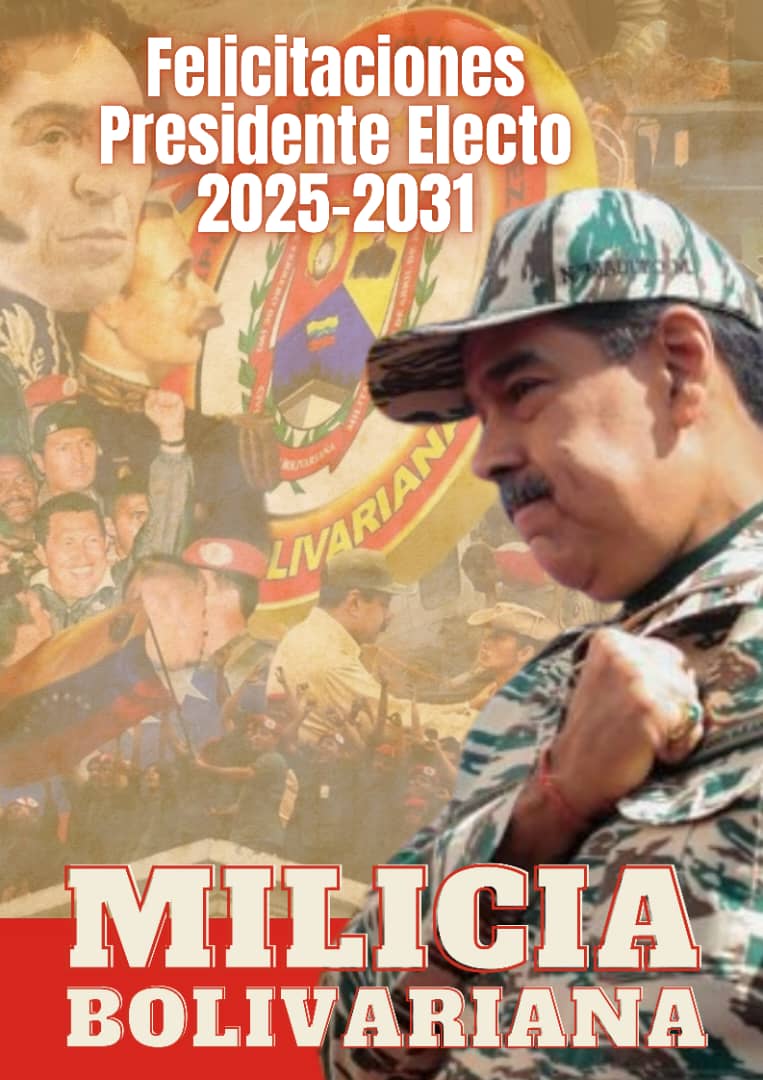 Milicia_ve's tweet photo. La @Milicia_B1, se complace en felicitar a nuestro CJ. @NicolasMaduro, por haber obtenido el triunfo en las Elecciones Presidenciales de la República Bolivariana de Venezuela para el período 2025 - 2031.

¡Tendremos una Patria Soberana y en Paz! https://t.co/1IhuGCL8HW