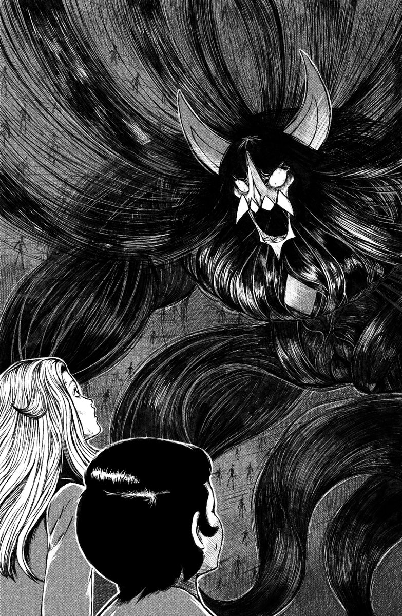 oktorisuyet's tweet photo. to celebrate Junji Ito's UZUMAKI getting a release date heres some art i did of Grimmsnarl, while trying to emulate Ito's style!! hash tag pokemon https://t.co/Rno6sjxWOx