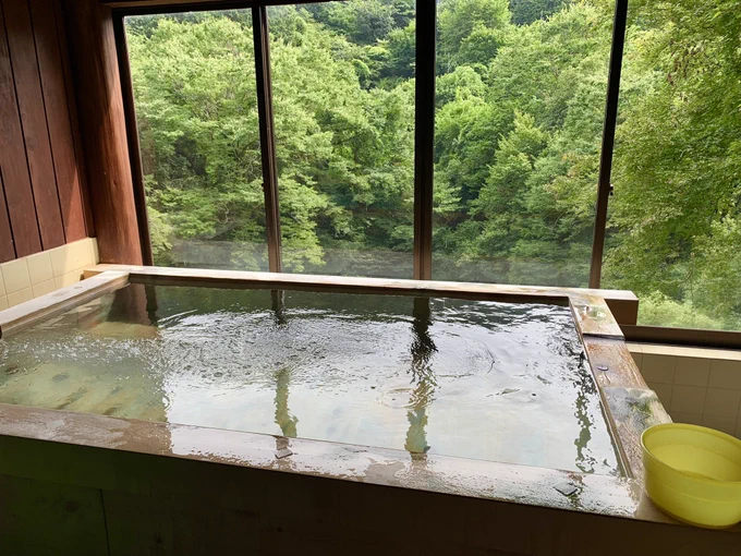 山の中の温泉に来ました だーれもいない…お湯が絵画のよう 