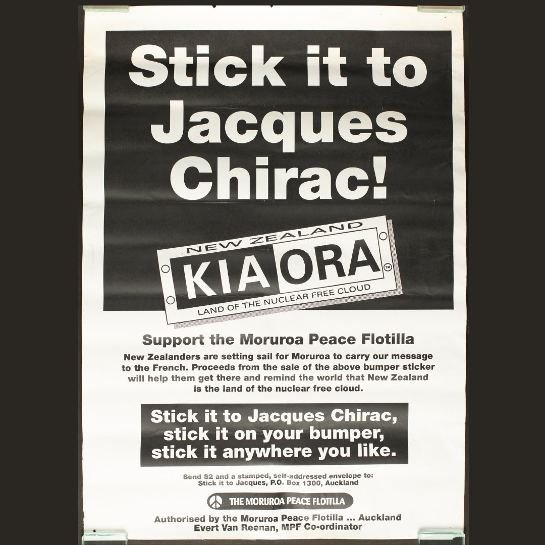 nz_maritime's tweet photo. In 1995, posters supported a flotilla heading to Moruroa atoll for a nuclear disarmament campaign. Resistance to nuclear colonization began in the 1950s.
NZMM 1995.92.10 &amp; NZMM 1995.92.9 #NZMaritimeMuseum #RainbowWarrior #ProtestPoster https://t.co/VkJFwZXklm