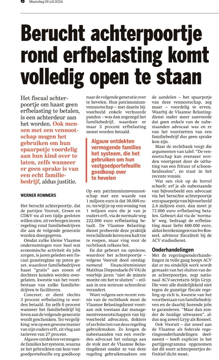 De erfbelasting is zo lek als een zeef. Sommigen betalen 55%, anderen quasi niets. Hoog tijd voor een volledige hervorming waarbij rechtvaardigheid terug ingebouwd wordt in het systeem. Vandaag samen met Nationaal Secretaris Stijn Gryp in het Nieuwsblad 👇👇👇