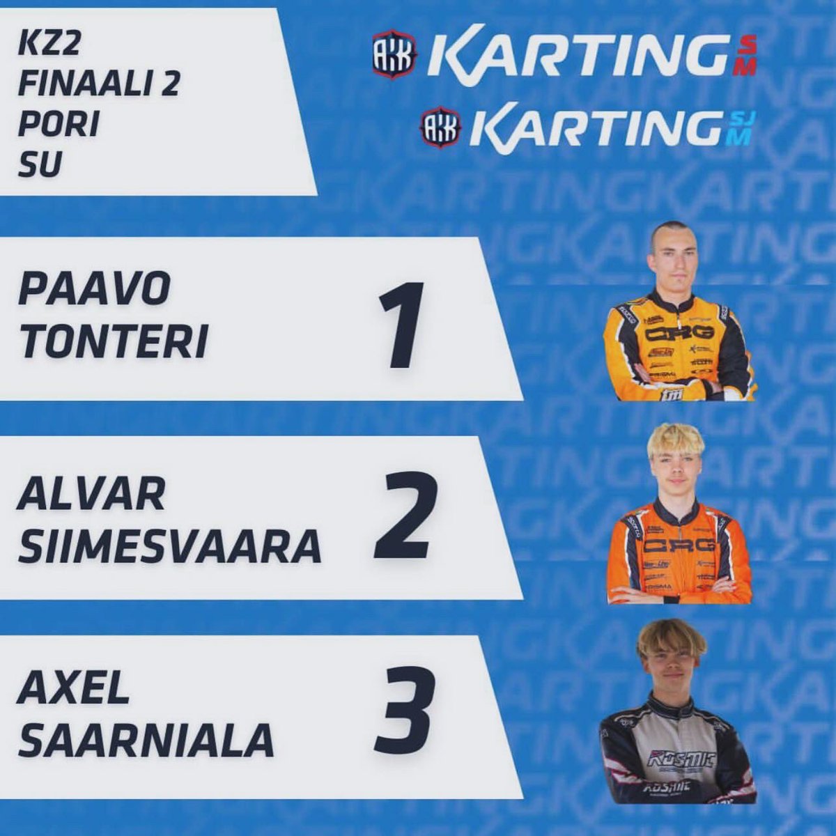 KZ2 Porin viikonloppu toi molemmista finaaleista 🥉. Auton säätöjen ja rengaspaineiden säätöjen onnistuminen on oleellinen osa menestymistä. #karting #AxelSaarniala