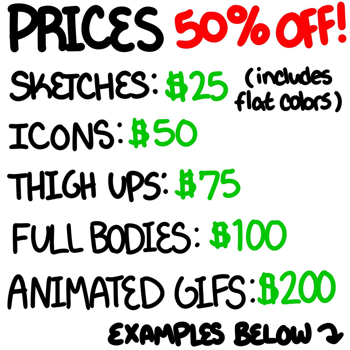 Emergency! Commissions open!!
Everything is 50% off until August 2nd! Please share.