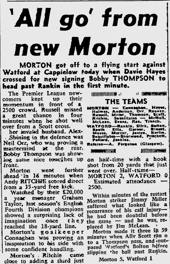 mooneyleon's tweet image. 29th July 1978

Goals from Bobby Thomson, Andy Ritchie, Ally Scott, Bobby Russell and John McNeil gave @Morton_FC a thumping 5-1 win over Graham Taylor's @WatfordFC in a friendly at Cappielow.

@Chrismcnulty75 @1874_ton @postcode_