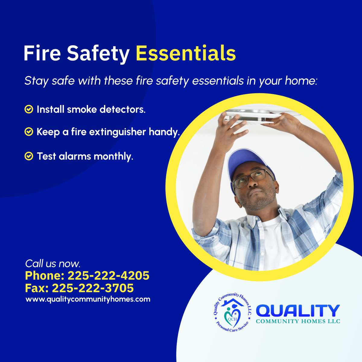 QualityHomesLLC's tweet photo. Fire safety is crucial. Remember to install smoke detectors, keep fire extinguishers accessible, and test alarms monthly. Your safety matters! 

#GreensburgLA #HomeCare #FireSafety https://t.co/8Y376xGXXy
