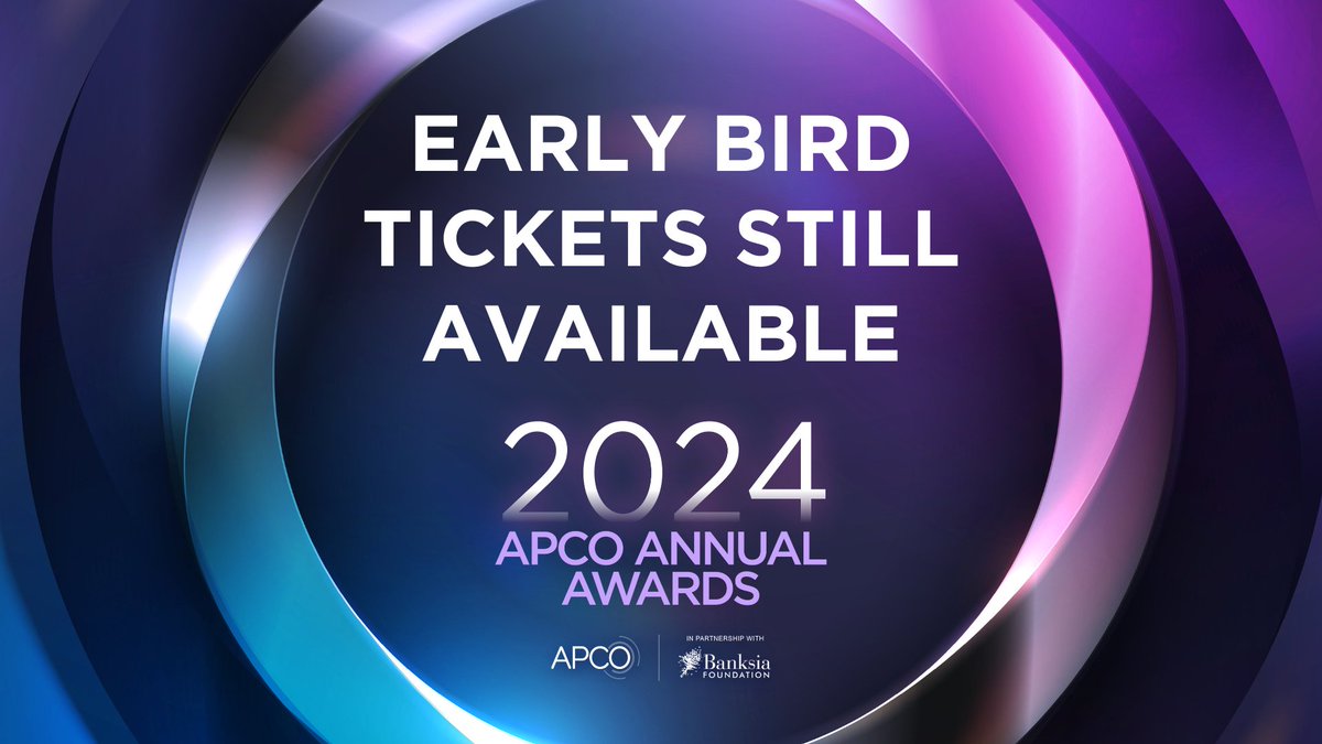 APCO (@apcovenant) on Twitter photo 🚨 Applications for the 2024 Annual Awards are officially closed! Have you purchased your tickets to the event yet?
Get your tickets here: eventbrite.com.au/e/2024-apco-aw…
or enquire at events@apco.org.au 🚨 Applications for the 2024 Annual Awards are officially closed! Have you purchased your tickets to the event yet?
Get your tickets here: eventbrite.com.au/e/2024-apco-aw…
or enquire at events@apco.org.au