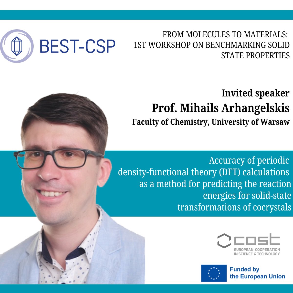 Bestcsp22107's tweet photo. We have the pleasure to receive Prof. Arhangelskis in our Warsaw meeting who will enlighten us about the accuracy of periodic density-functional theory (DFT) calculations as a method for predicting the reaction energies for solid-state transformations of cocrystals. Are you in? https://t.co/x5j5R0YCwo