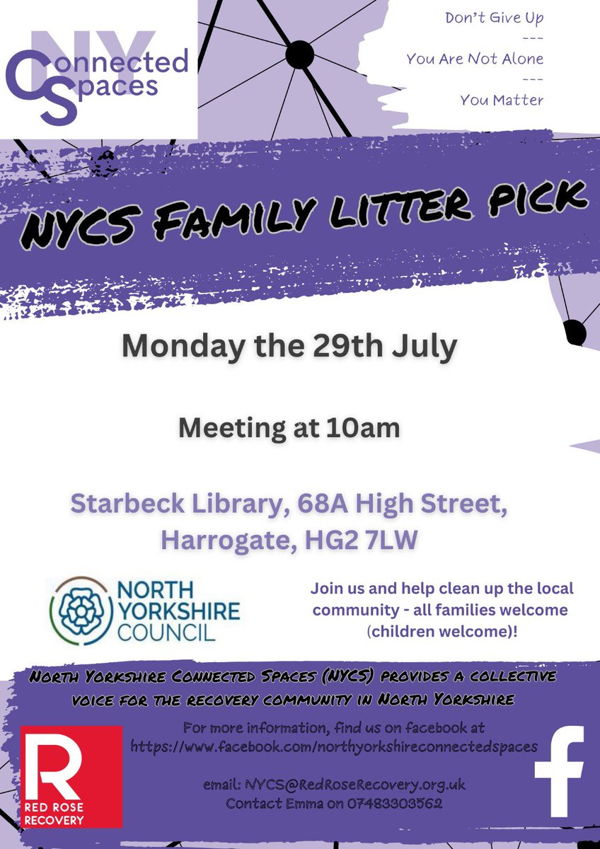 Comminity Litter this morning please come down and support. Children welcome, all volunteers will be provided with a free sandwhich and drink  😁

North Yorkshire Connected Spaces Red Rose Recovery