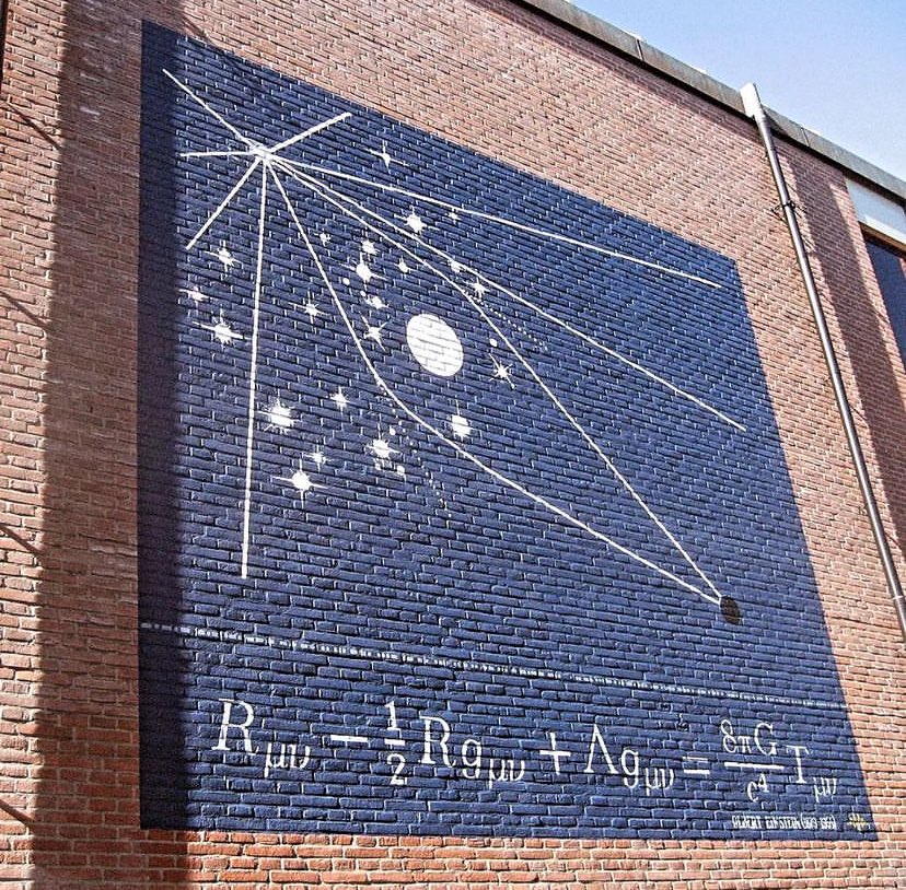 PhysInHistory's tweet image. Einstein’s field equation on a wall in Leiden, Netherlands. ✍️