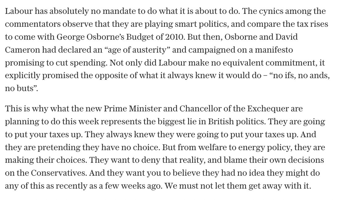 Labour are telling the biggest lie in British politics. They promised not to raise additional taxes - "no ifs, no buts" - while secretly planning to do exactly that. My column today: telegraph.co.uk/news/2024/07/2…