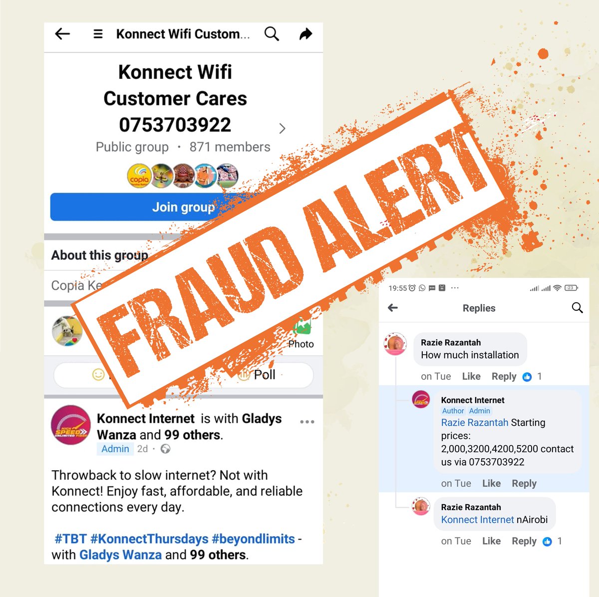 KonnectInternet's tweet photo. 🚨 SCAM ALERT! 🚨

Beware of imposters pretending to be Konnect Internet! Our installation is FREE. Contact us ONLY at 0701888666 or 0111221188. Stay vigilant and verify before sharing any personal information.

#StaySafe #KonnectInternet #CustomerAlert https://t.co/kaYPAu8361