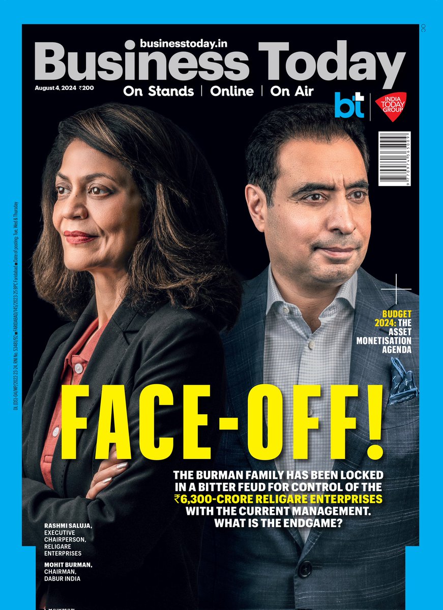 aroonpurie's tweet photo. #BTMagazine | Dabur’s Burman family faces off with Rashmi Saluja-led Religare Enterprises’ board in a Rs 6,300-crore takeover bid. #SEBI’s involvement intensifies this corporate showdown. Know more in @business_today Magazine's latest issue
#BTImmersive: https://t.co/sm55VSjVKU https://t.co/yCaH1uK08q