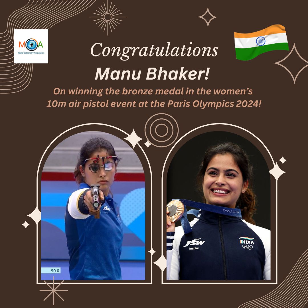 MahaOptometry's tweet photo. 🎉 Congrats to Manu Bhaker! 🎉
@realmanubhaker wins bronze in women’s 10m air pistol at the Paris Olympics 2024! 🥉🇮🇳 
@MahaOptometry extends heartfelt congratulations!
Best of luck and continue to make India proud!"

#ParisOlympics2024 #Visualskills #sportsvision #optometrists https://t.co/lbjlv8aPtt