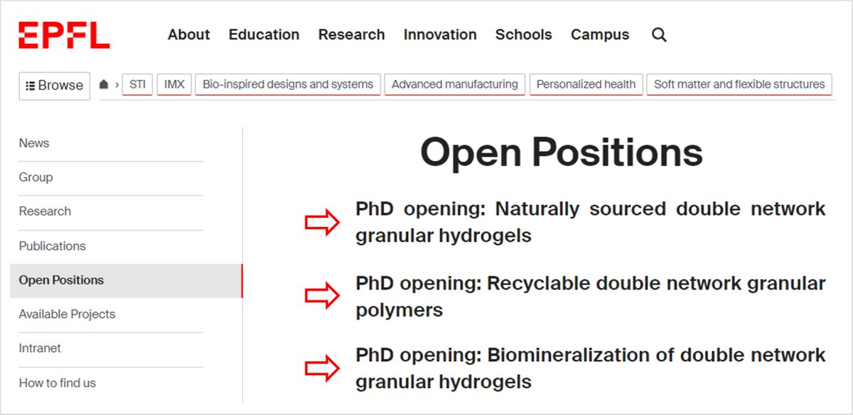 We have new PhD position openings!🥳 Join our team to innovate in projects involving soft materials, 3D printing and sustainable materials! Go check them out: epfl.ch/labs/smal/open… 

#3DPrinting #soft #PhDposition