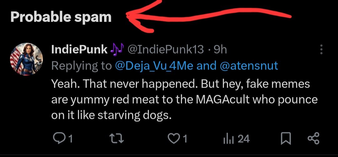 Deja_Vu_4Me's tweet image. OMG 😱, even X picked up on your spammy comment! 😂 Swim away,🦈little spammer, before the ocean of common sense engulfs what brain you have left! 
Embrace your new title: the Captain of Cringe! Let this be a lesson learned try spreading humor like confetti instead! #SpamAlert 😂