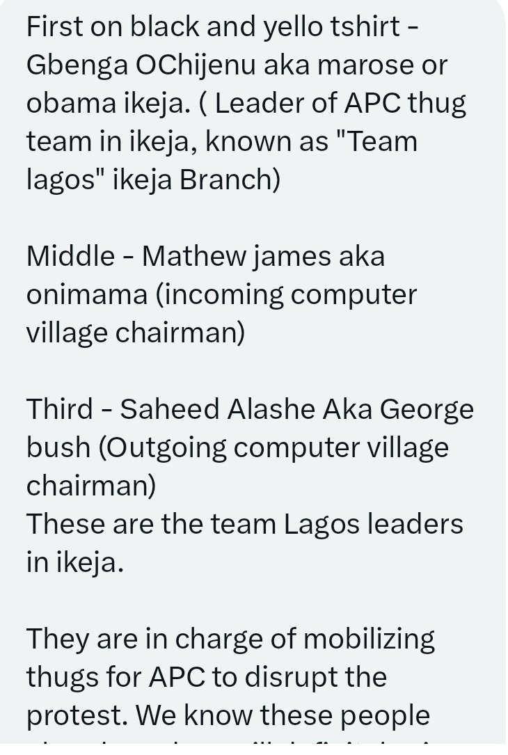 loadedman24's tweet photo. APC thugs Alert!!!

Info from a credible source says APC has mobilized thugs in Lagos to disrupt our protest and instigate violence. Please kindly share the details below for awareness 
@master_zeji
@Hashafcee1 
@GREATEST_007 
@TimiBlaze
@sector00007
@saomot2000
@instablog9ja https://t.co/8BDSy1RsJw