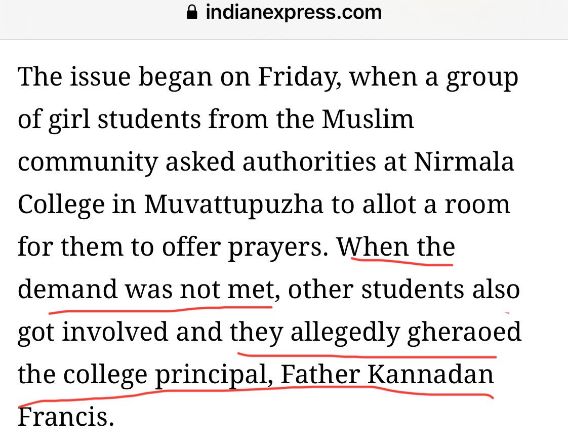 swati_gs's tweet photo. Muslim girls want to do namaz during college time but nearby mosque doesn’t allow women, while it allows male students 

So they ask their Christian college to allot them a room for namaz. They don’t ask the mosque to change rules

When Catholic principal refuses, they gherao him. They don’t gherao the cleric for not allowing them in mosque 

This is so absurd