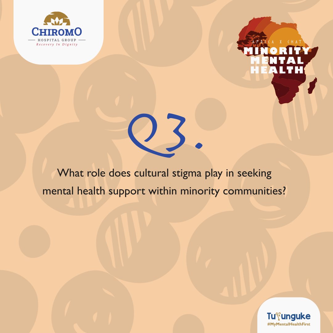 Chiromo Hospital Group (@chiromohospgrp) on Twitter photo Q3. What role does cultural stigma play in seeking mental health support within minority communities?
@shalomluvu95528 @chif_abuga <a href="/_naed_/">Ngowa Eusebia</a> <a href="/ZainabSirad/">Zainab M. Hassan</a> @nduta_Lucille <a href="/WanjikuNE/">Esther Wanjiku</a> <a href="/milcah_olando/">Dr Milcah Olando</a> <a href="/wesleyochieng6/">wesley ochieng</a> @MMonicaMusyoka <a href="/Zakiahassan15/">Zakia hassan</a> @Millynjuguna <a href="/ConRadJames101/">The Proud Android User β’πΊπ¬</a> Q3. What role does cultural stigma play in seeking mental health support within minority communities?
@shalomluvu95528 @chif_abuga <a href="/_naed_/">Ngowa Eusebia</a> <a href="/ZainabSirad/">Zainab M. Hassan</a> @nduta_Lucille <a href="/WanjikuNE/">Esther Wanjiku</a> <a href="/milcah_olando/">Dr Milcah Olando</a> <a href="/wesleyochieng6/">wesley ochieng</a> @MMonicaMusyoka <a href="/Zakiahassan15/">Zakia hassan</a> @Millynjuguna <a href="/ConRadJames101/">The Proud Android User β’πΊπ¬</a>