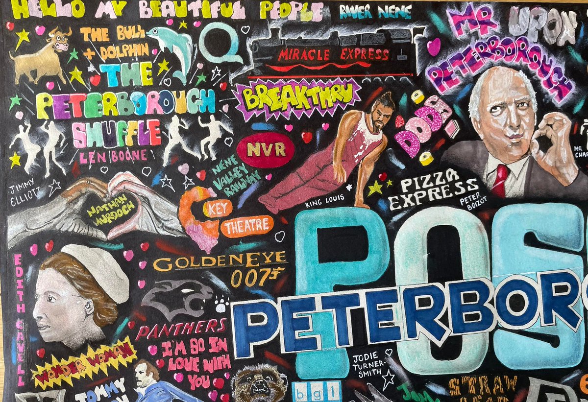 Close ups of Peterborough pop art painting. <a href="/ChartersBar/">ChartersBarPeterboro</a> #Peterborough <a href="/theposh/">Peterborough United</a> <a href="/CHEXNewswatch/">CHEX News on Global Peterborough</a> <a href="/PtboExaminer/">PeterboroughExaminer</a> #popart