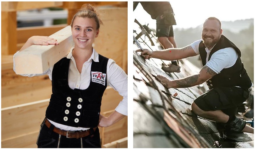 HolzBauInD's tweet image. Die Gesichter der DACH+#HOLZ International 2026: #Zimmerer-Gesellin Theresa Damm aus München und Dachdeckermeister Dominik Nöcker aus Sundern (NRW) repräsentieren und werben für die Fachmesse, die vom 24. bis 27. Februar 2026 auf dem Messegelände in Köln stattfindet.